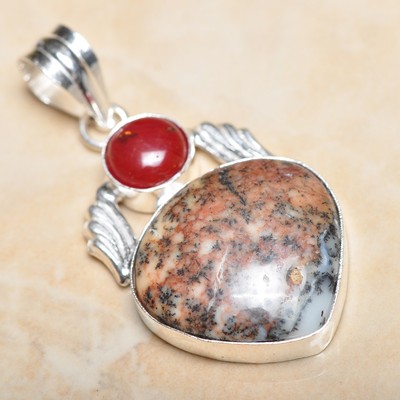 Pendentif En Argent 925 Avec Agate Dendritique Naturelle - 2,5 Pouces, Fait Main, Unique - Neuf Sans Emballage