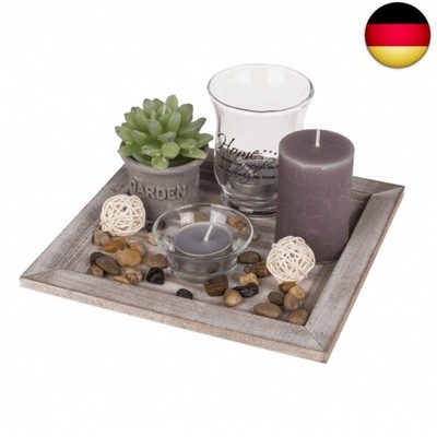 ootb Deko-Teelichtteller, Geschenkset, Glas Holz, Mehrfarbig, 20 x 20 x 8