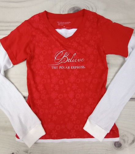 Camisa para niña The Polar Express talla XL X-Grande roja blanca térmica Believe
