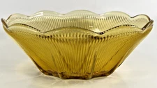 Vintage Radiance Honey Gold by Anchor Hocking 8" Ribbed Bowl  Scalloped Top Rim