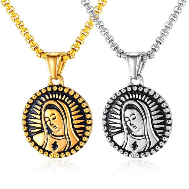 Classical Round Style Men's Stainless Steel Virgin Mary Charm Pendant