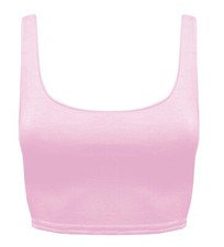 WOMENS LADIES PLAIN SLEEVELESS STRAPPY SCOOP NECK BRA SUMMER CROP TOP VEST