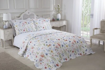 Bedspread Set 3Pcs Quilted Patchwork Bedspread Double King Single Bed S Meadow