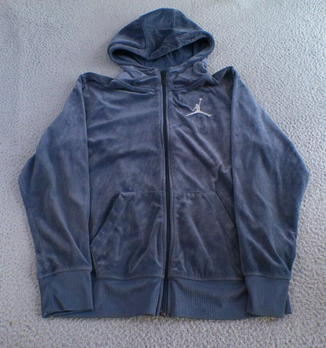 Jordan Jacket Youth Large 12-13 yrs Gray Velour Full Zip Hooded Pockets Logo - Picture 1 of 11