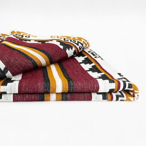 Handwoven Soft & Warm Heavy Thick Llama Wool Blanket - Burgundy/Mustard 98x79 in - Picture 3 of 9
