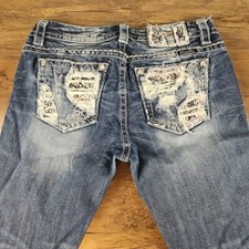 Miss Me Denim Distressed Rhinestone Standard Easy Crop Jeans Women's 30