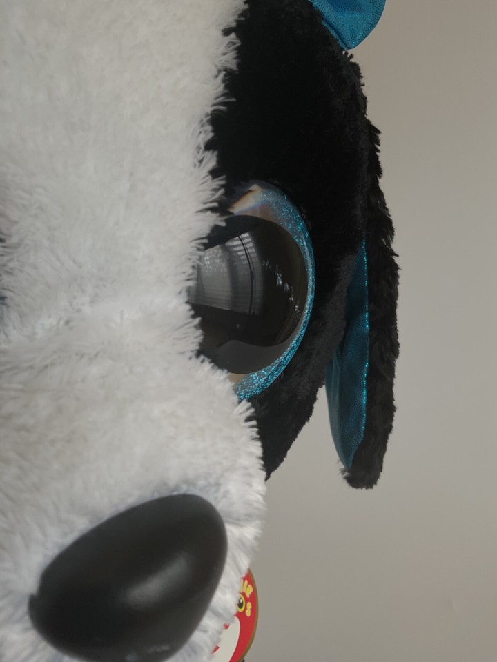 TY Large 17” Black/White "Tracey" Dog Puppy Big Blue Glitter Eyes