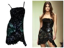 Vintage VERSACE F/W 2005 Embellished Black Emerald Mini Cocktail Dress 42 US 6