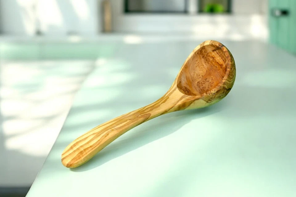 Handmade Olive Wood Soup Ladle 9.8" – Rustic Wooden Kitchen Scoop Spoon - Image 4 of 4