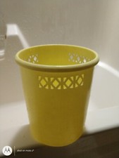 VTG MCM Mid century 1960s Waste Basket yellow Bath Trash Can diaper Plastic pail