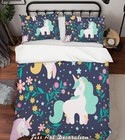 3D Cartoon Unicorn Floral Leaves Quilt Cover Set Bedding Sets Pillowcases 64