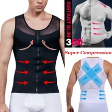 Men Compression Vest Top Body Shaper with Zipper Slimming Shirts Correct Posture