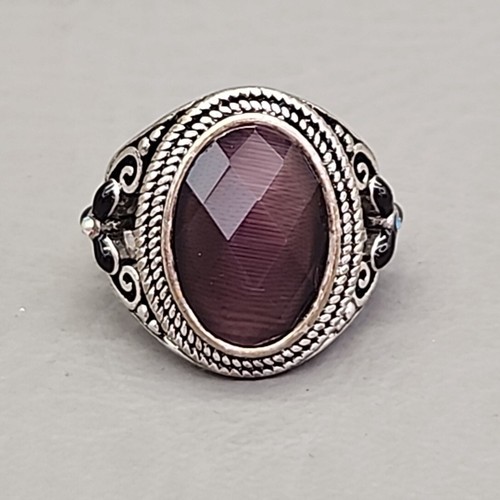 Premier Designs Gracie Ring Purple Faceted Glass Oval Silver Tone Antiqued Sz 7 - Picture 2 of 10