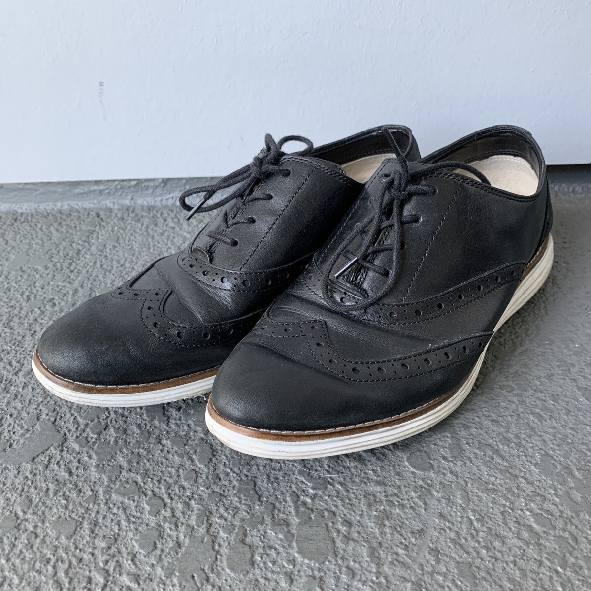 【着用1回】COLE HAAN ZEROGRAND OXFORD 8(25) Cole Haan Zerogrand Wingtip Oxford Shoe Black/White Men's