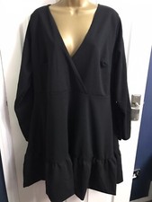BNWT - Boohoo Plus Ruffle Wrap Skater Dress Black - 22 (2548)