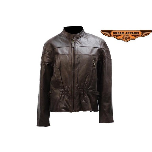 Chaqueta de moto de cuero Napa premium marrón para mujer talla; cierre XL - Imagen 2 de 8
