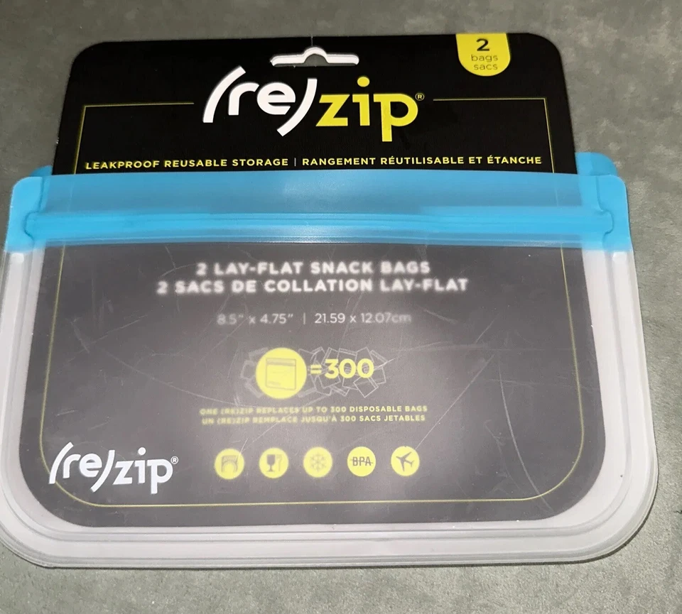 Blue Re(Zip) Lay Flat Snack Leakproof Reusable Storage Bag 2-pk   New In Pack - Image 2 of 4