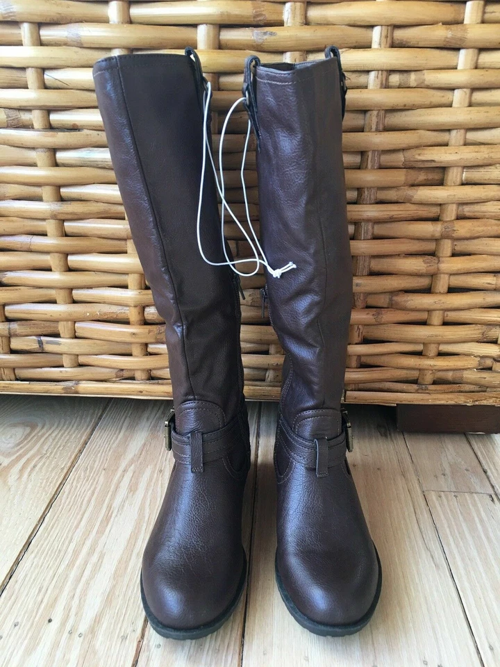 Nuevas botas RAMPAGE para mujer talla 6M marrón medio Idera imitación cuero punta redonda hasta la rodilla Foto 4 de 4