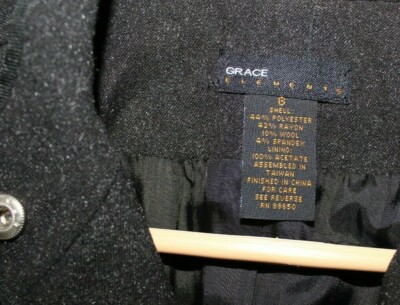 GRACE ELEMENTS Women's Sz 6 Snap button Black Gray Wool blend