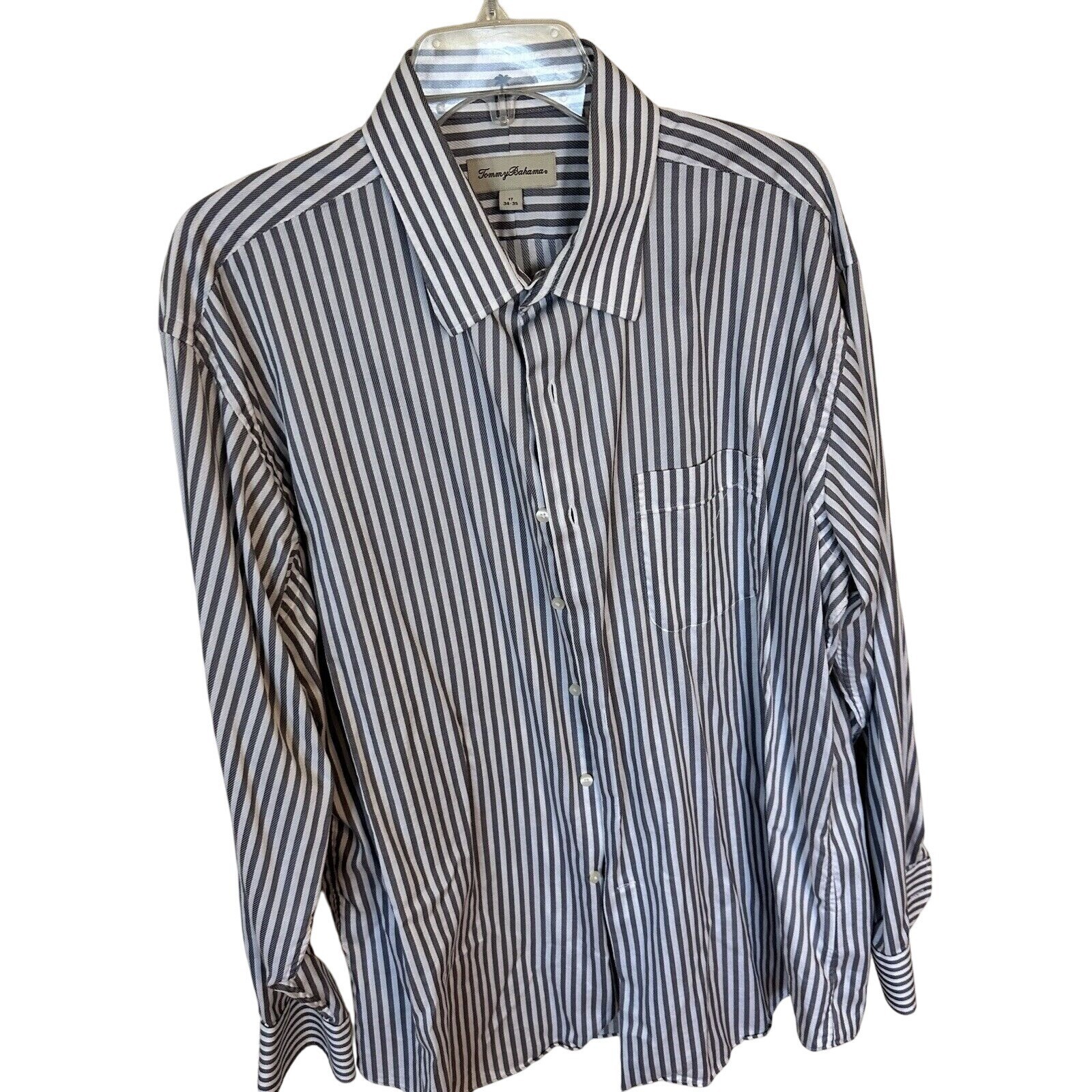 Tommy Bahama Men's Striped Long Sleeve Dress Shirt White Grey 17 34 35
