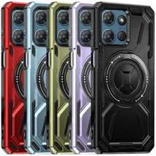 For Moto G 5G 2025 Ring Case Magnetic Metal 360 Rotatable Stand +Tempered Glass