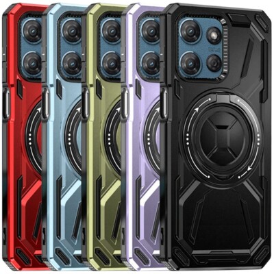 For Moto G Play 2026 Ring Case Magnetic Metal 360 Rotatable Stand+Tempered Glass