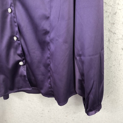 Susan Graver Top Womens XL Purple Satin Tunic Sparkle Buttons Dressy NEW - Picture 10 of 18