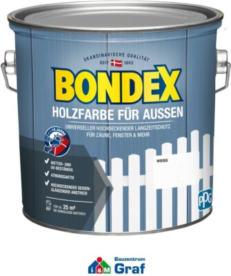 BONDEX gut deckende Holzfarbe für alle Hölzer außen, 2,5 L, verschiedene Farben