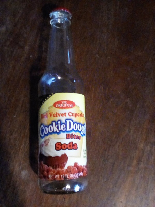 RED VELVET CUP CAKE COOKIE  DOUGH BITES SODA BOTTLE EMPTY.