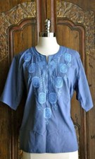 VINTAGE CHIC blue BOHO embroidered HIP BREEZE TOP STUNNING SM