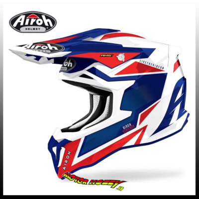 FASERHELM CROSS ENDURO MOTARD AIROH STRYCKER AXE BLUE RED AMS2 SYSTEM