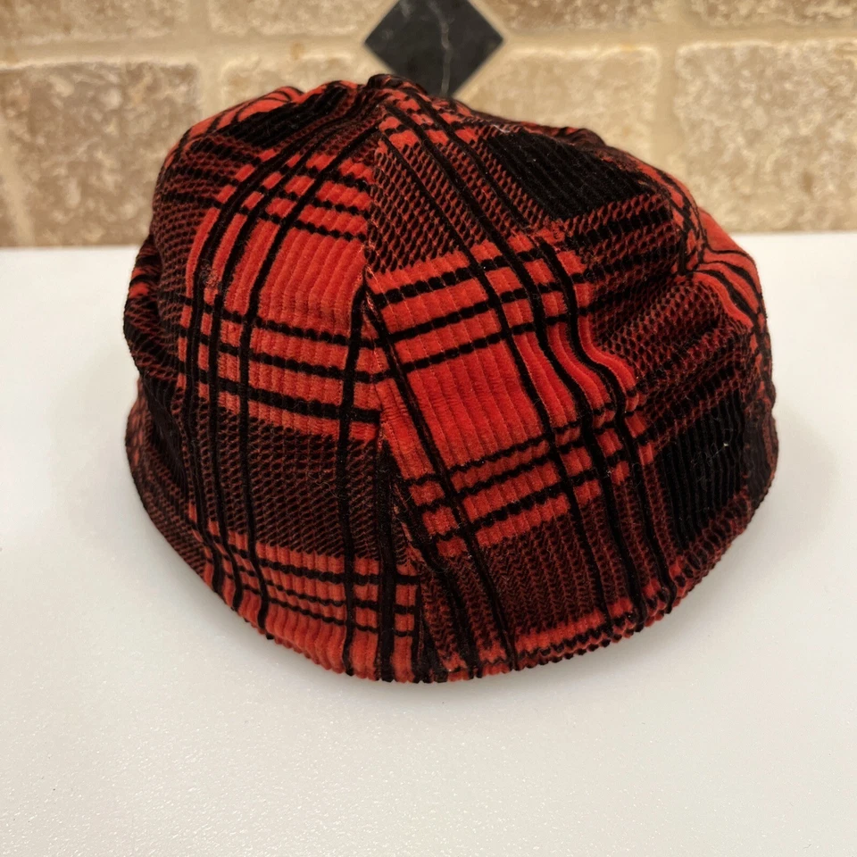 Vintage Deadstock 1960s Corduroy Trapper Hat Cap Ear Flaps 7 1/8 Buffalo Plaid - Image 4 of 4