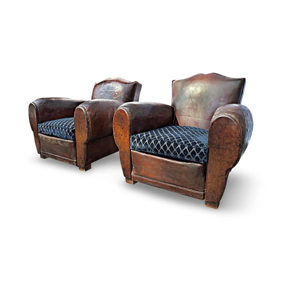 Par de sillas de club francesas de cuero Art Deco originales - 1930 Foto 2 de 4