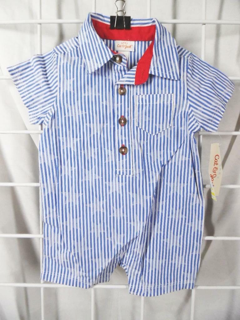 Cat & Jack Baby Boys' Woven Short 1Piece Romper Blue Size NB