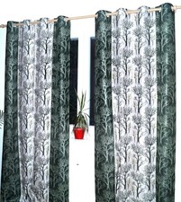 Extravagant Indian curtains with 8 silver eyelets in green - 260 x 125 cm HxW