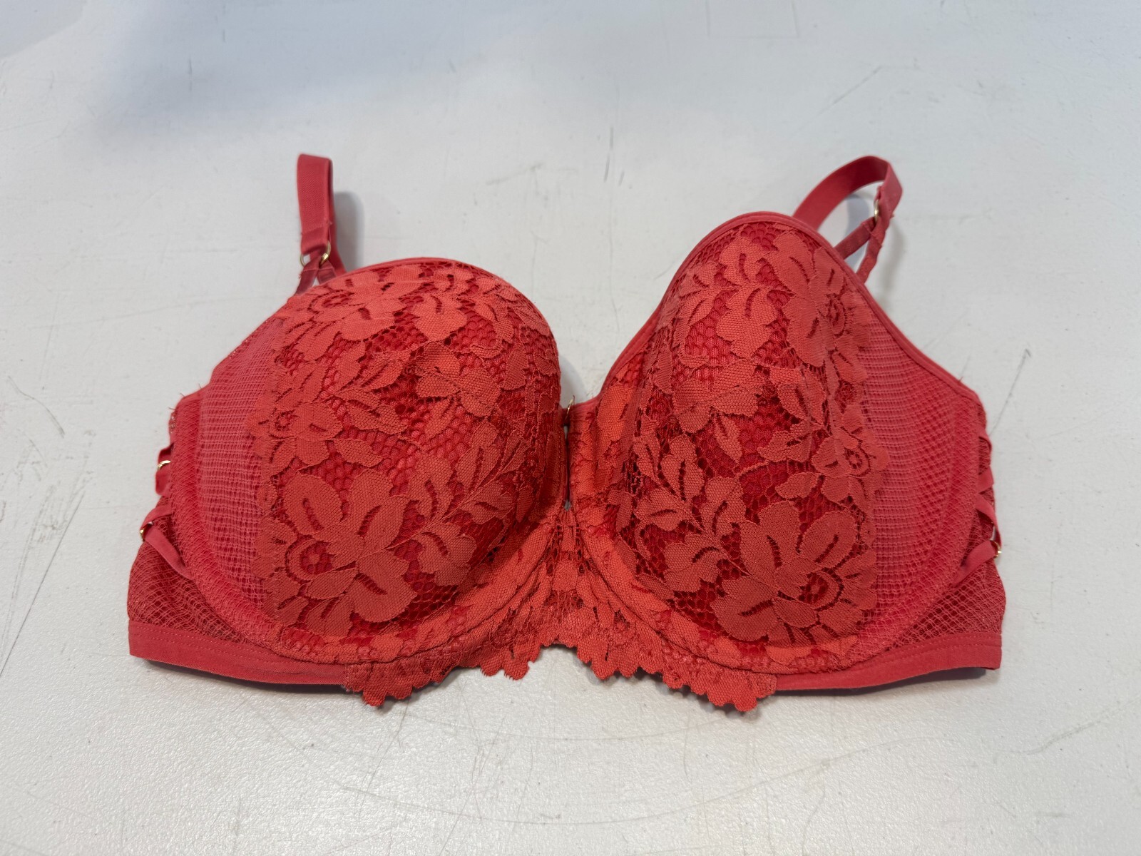 George Entice Bra Underwired Padded Lace Covered Full Cup Bra Size 34E Orange