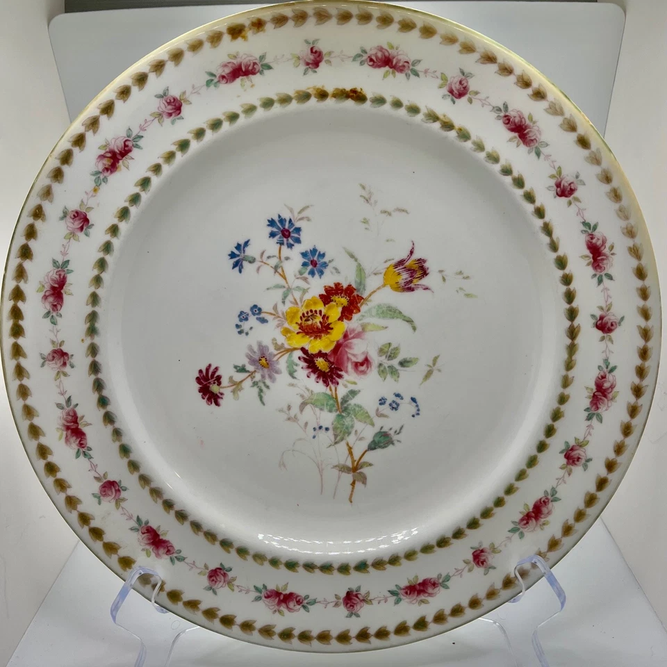 6 PLATOS DE CENA ANTIGUOS FLORALES DE MADERA DE CUÑA - Patrón X9683 - circa 1900 - 10,25" Foto 4 de 4