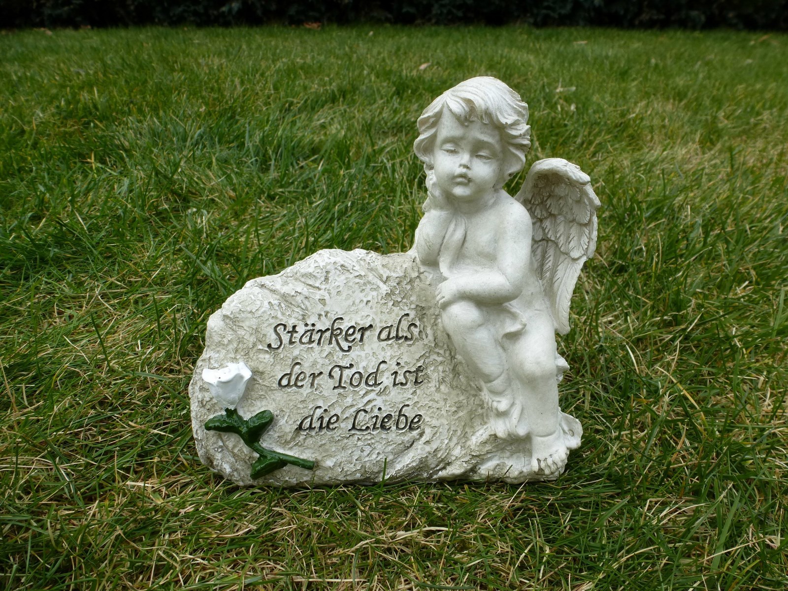 *Trauerengel Grabschmuck Engel *Stärker als der Tod ist die Liebe* hell-antik 14