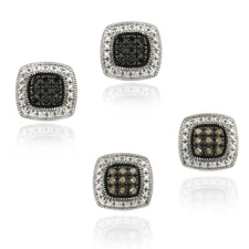 Sterling Silver 1/5ct Diamond Square Earrings, 2 Colors