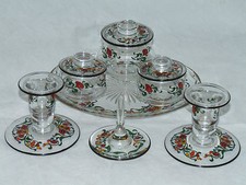 ART DECO STUART CRYSTAL RARE DRESSING TABLE SET ENAMELLED c.1925  