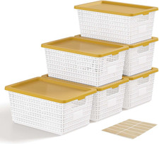 Storage Bins Bakets with Lids 6 Pack, Stackable Organizer Bins for Small Spaces,