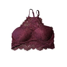 PINK lace burgundy high neck push up bralette womens medium coquette ethereal