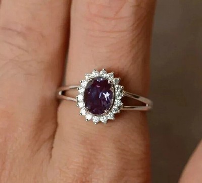 2.70 Ct Color Change oval Cut Alexandrite Gemstone 14k solid white Gold Ring