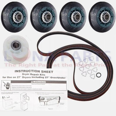 Whirlpool Amana OEM - Dryer Rollers Pulley Belt Kit Fit Models