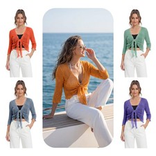 Womens Tie Up Open Front Shrug Ladies Knitted Cropped Bolero beach summer
