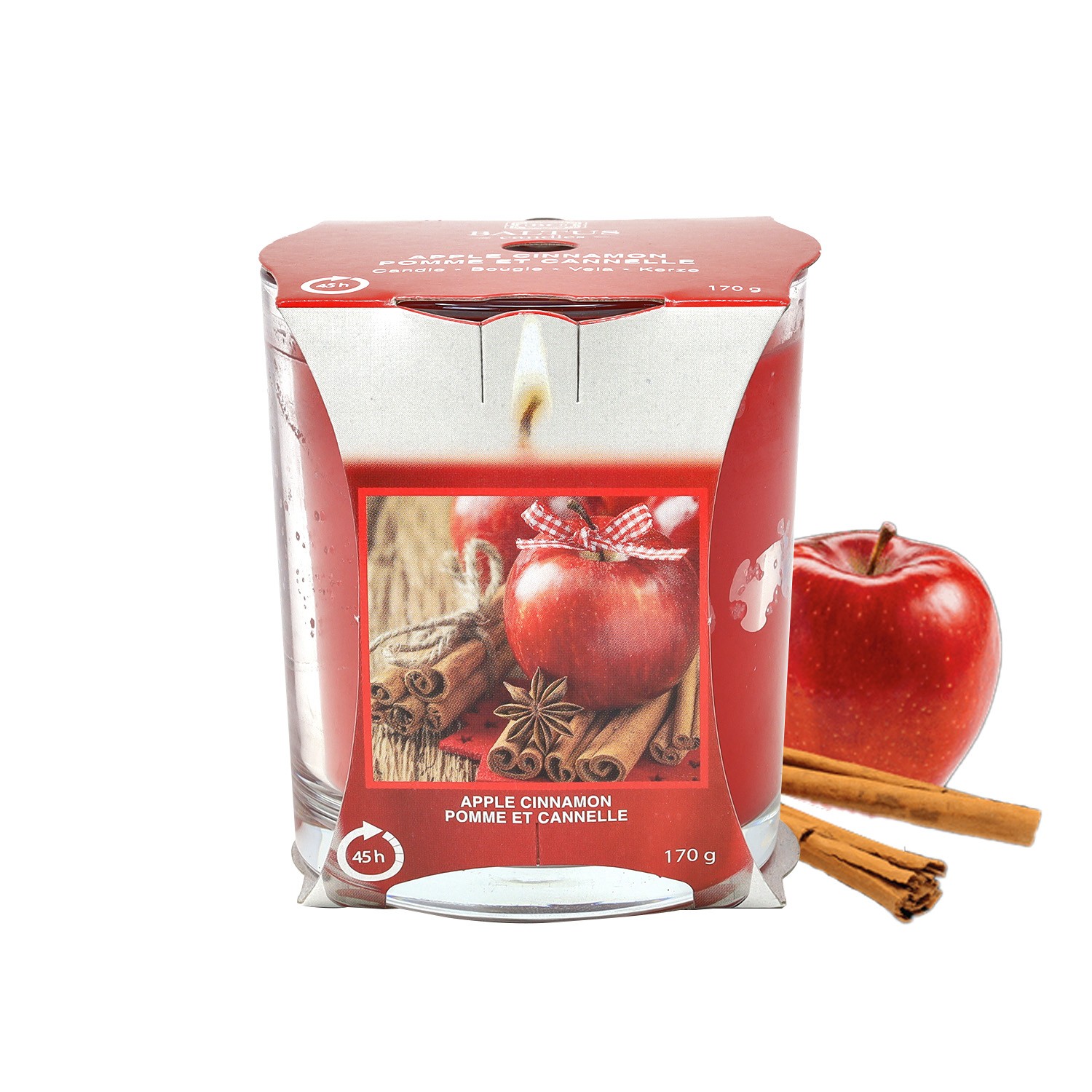 Apple Cinnamon Scented Candle 170g Jar Single Wick 45hrs Glass Cup Gift Idea
