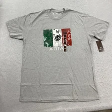 Ariat T Shirt Mens Large Gray Mexican Camo Flag Crew Neck Short Sleeve