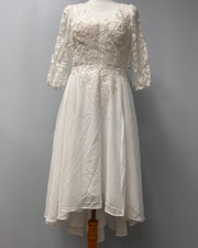 JJ's House Ivory Asymmetrical Chiffon Lace Cocktail Dress w/ Sequins Sz 8 252929