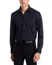 BOSS Hank Kent Stretch Slim Fit Dress Shirt Men's 16.5 Dark Blue Long Sleeve