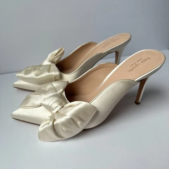 Kate Spade Sheela атласный люкс слоновой кости бант SIze 9,5 каблук на шпильке свадебный новый в коробке - Изображение 2 из 4